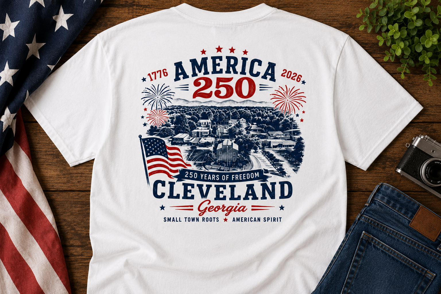 Cleveland Georgia America 250 T-Shirt | Vintage Patriotic 250 Years of Freedom Tee