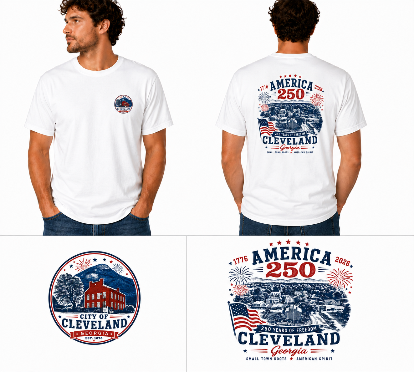 Cleveland Georgia America 250 T-Shirt | Vintage Patriotic 250 Years of Freedom Tee