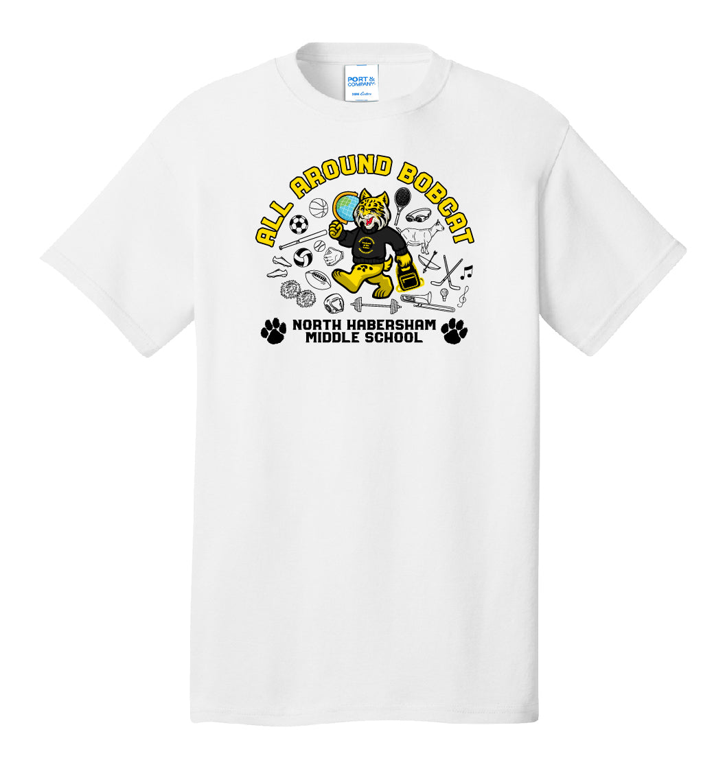 NHMS White All Around Bobcat T-Shirt