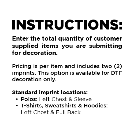SSF/PRF Customer-Supplied Items for Decoration (Read Below)