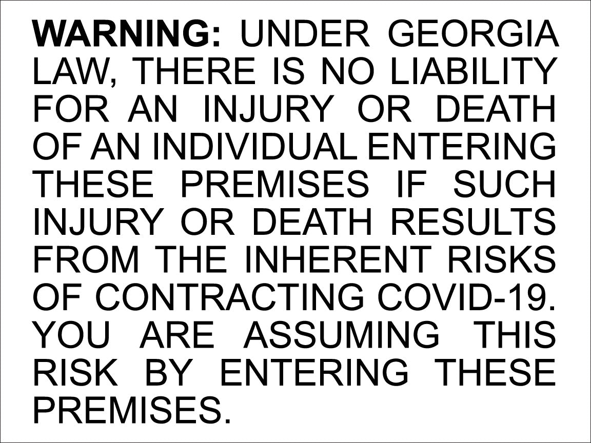 Georgia Covid Liability Signage (12"x16")