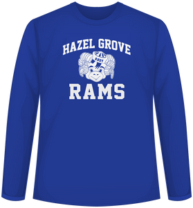 Hazel Grove Ram Mascot Long Sleeve Tee - Royal Blue