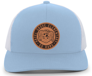 HGES Leather Patch Trucker Hat - Columbia Blue / White