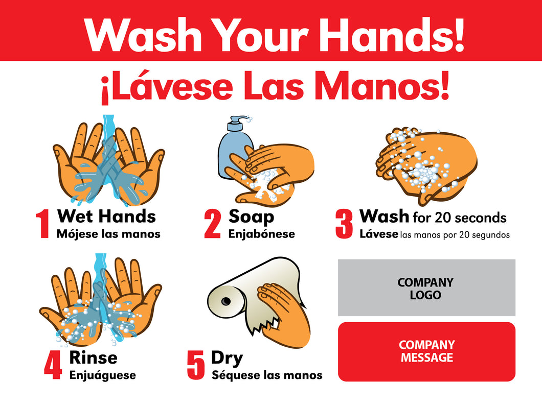 Bilingual Hand Wash Sign with Company Branding